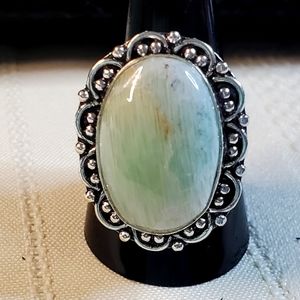 NEW Green Moonstone Garnierite natural stone Ring Size 10.5.  .925 overlay
